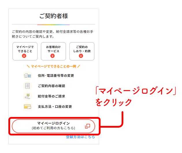 マイページ登録画面へのアクセス画像